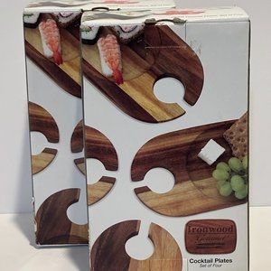Ironwood Gourmet Acacia Wood Cocktail Cheese Wine Plates ~ Set of 4 ~ NEW